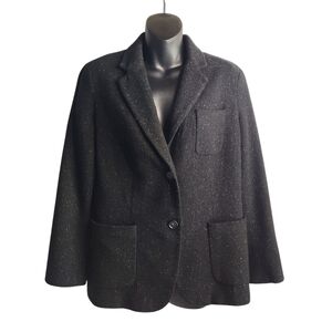 Talbots Black White Blazer Jacket Wool Silk Blend Career Lined 2 Button Sz 12P